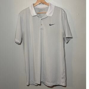Mens Size L Nike Golf Dri-Fit Gray & White Striped Polo Shirt Embroidered Swoosh